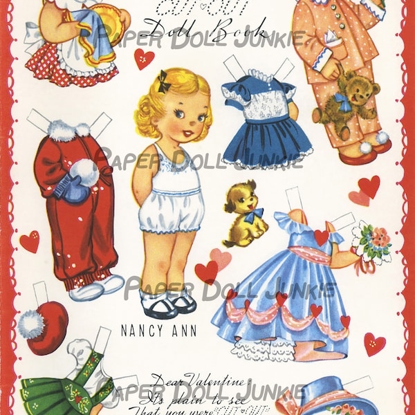 PDF Printable Valentine Paper Dolls - 12 Dolls and all their outfits - Great for cardmaking, crafts and play