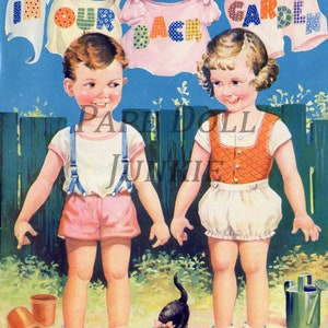Vintage Paper Dolls In Our Back Garden 1940 Instant Download PDF Printable