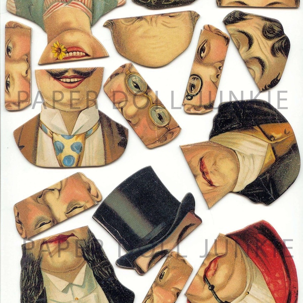 Vintage Articulated Faces - Vintage Paper Toys - Instant Download - Clip Art - Paper Toys