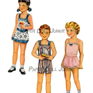 Adorable Set of 6 Printable Vintage Paper Dolls with 32 outfits, Instant Digital Download Paper Dolls Mid Century Children Clip Art Crafts