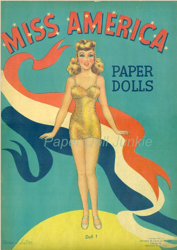 1941 Vintage Paper Dolls Printables - Miss America Paper Doll Set - 300 DPI JPEG and PDF Paper Dolls - Instant Download