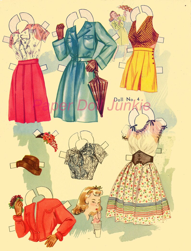 Vintage Paper Dolls - Instant Download - Merry Mermaids 1948 Paper Dolls - PDF Printable and 300 DPI JPEG Files Digital Retro Paper Dolls image 2