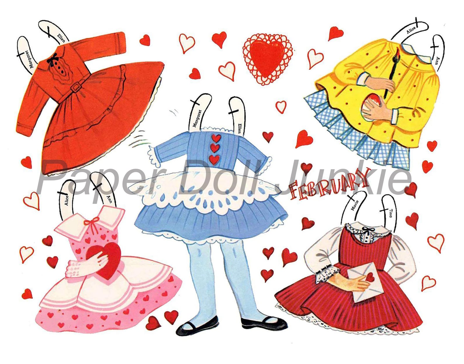Instant Download Vintage Paper Dolls, Flower Girls Paper Dolls Clip Art
