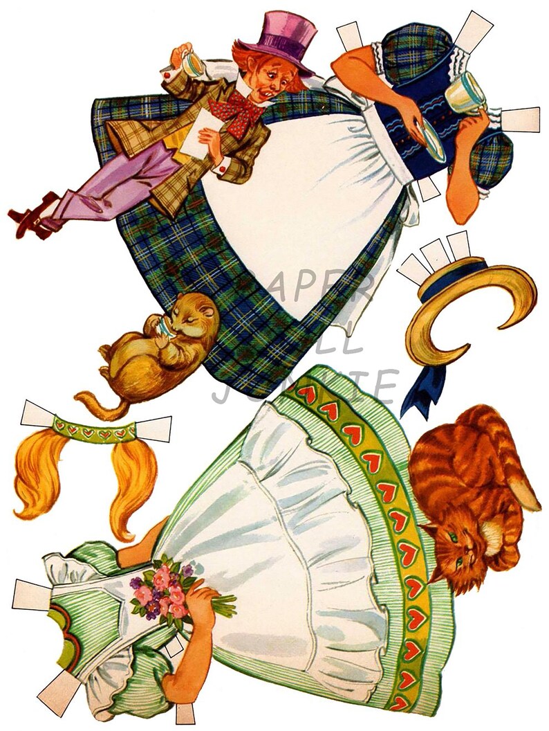 Alice in Wonderland Paper Dolls, 1970s Retro Printable (PDF & JPEG) image 6