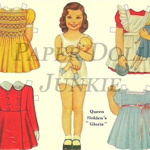 Poupée en papier Gloria de la reine Holden, poupée en papier vintage, téléchargement immédiat, poupée en papier, poupée en papier rétro, clipart petite fille, travaux manuels de scrapbooking
