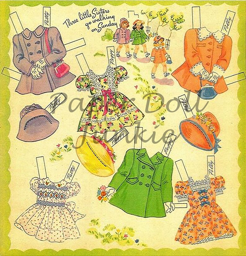 Vintage Paper Doll Set Three Little Sisters 1940s Paper Etsy