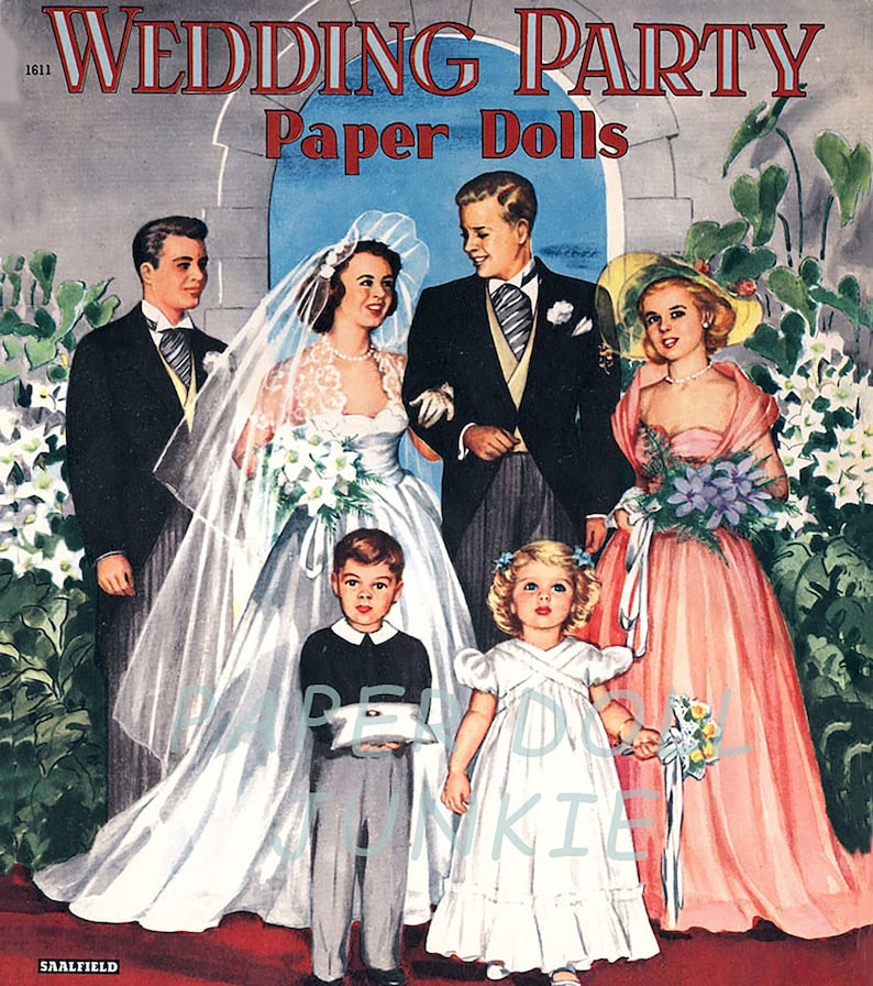 Wedding Party Paper Dolls Instant Download Printable Vintage Wedding