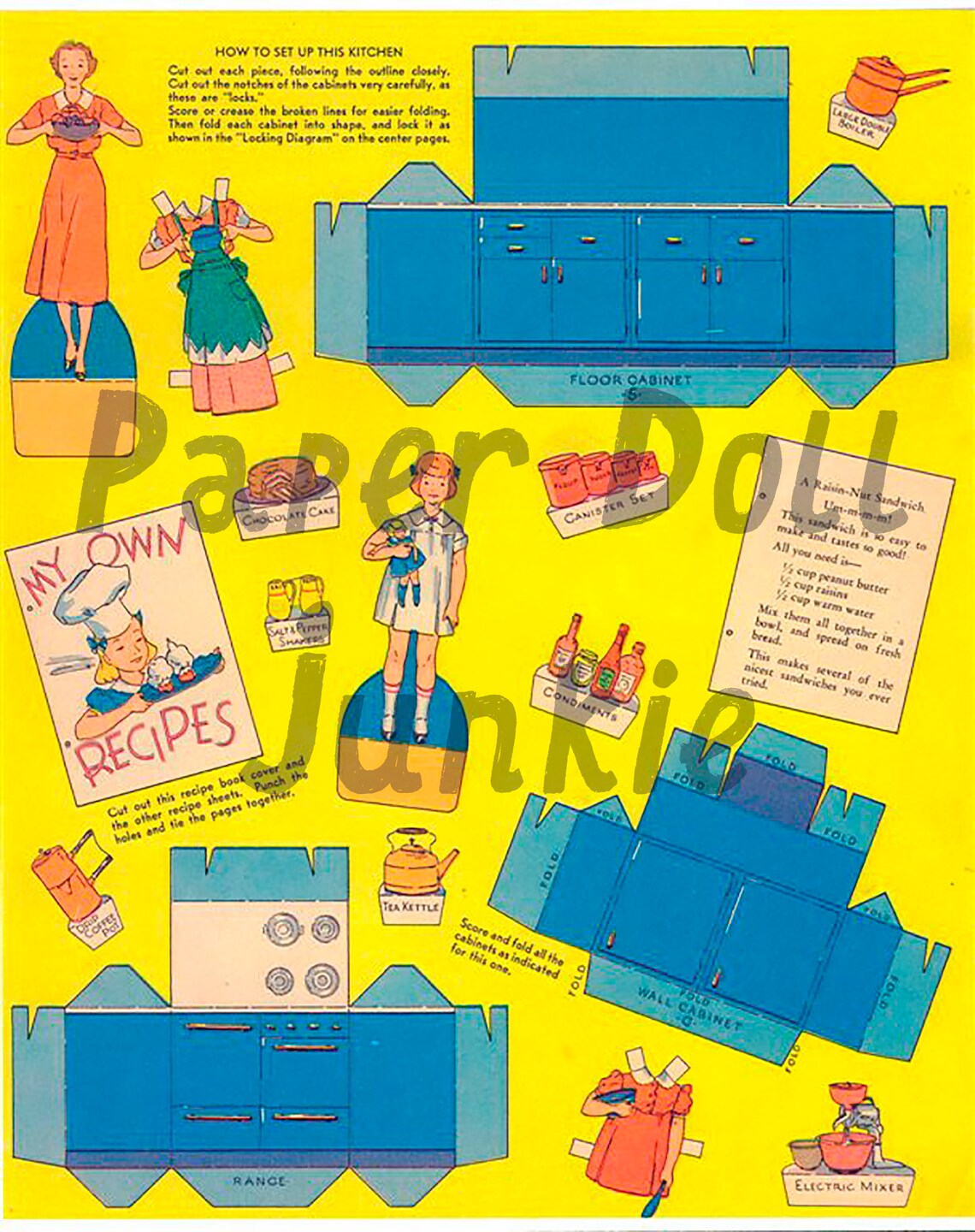 Vintage Paper Doll Kitchen Kitchen Play 1938 Paper Dolls Etsy