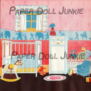 Printable Paper Doll House Vintage Paper Doll House Flat Background Scrapbooking Papercrafts Paper Doll Crafts Baby&#39;s Room, Kitchen, etc.