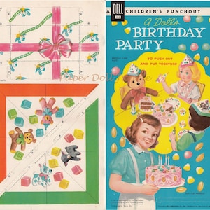 A Dolls Birthday Party Vintage Paper Dolls - Rainy Day Activity - Printable Props for a Doll&#39;s Birthday Party - Vintage Clip Art