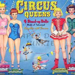 Circus Queens Vintage Paper Dolls Retro Circus Clip Art 1957 Quattro bellissime donne del circo Clip Art PDF e JPEG Download immediato Printables