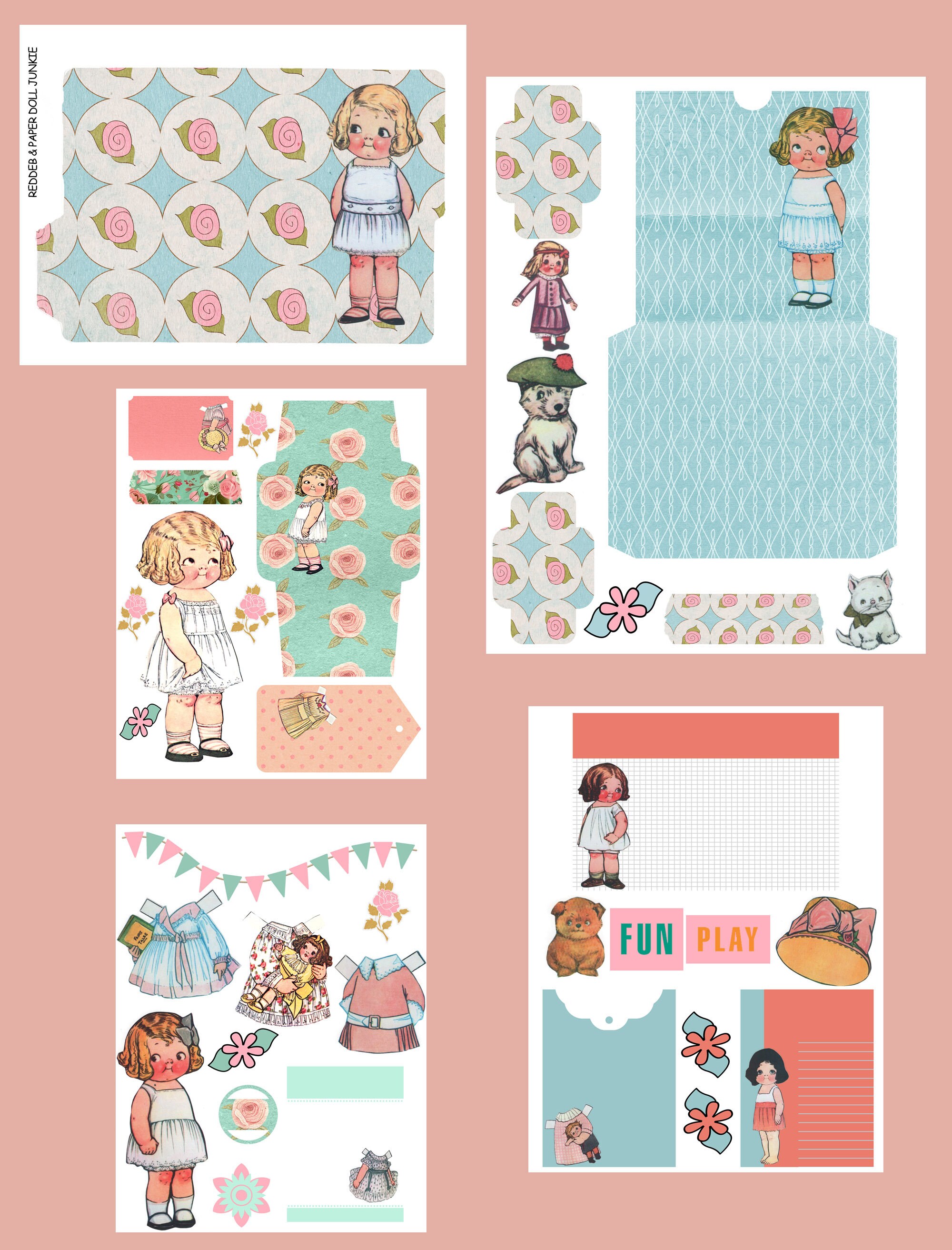 Paper Doll Scrapbook Kit, Printable, Junk Journal Kit, Paper Doll Crafts, Paper Doll Clip Art