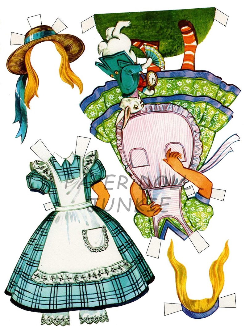 Alice in Wonderland Paper Dolls, 1970s Retro Printable (PDF & JPEG) image 4