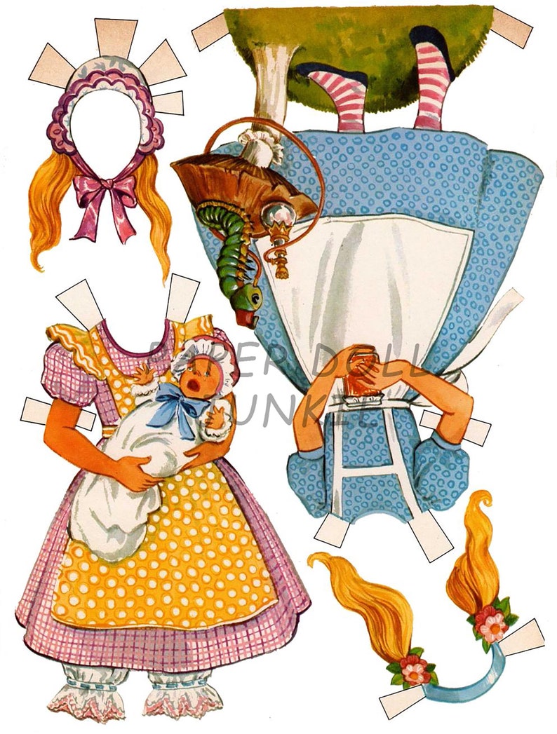 Alice in Wonderland Paper Dolls, 1970s Retro Printable (PDF & JPEG) image 3