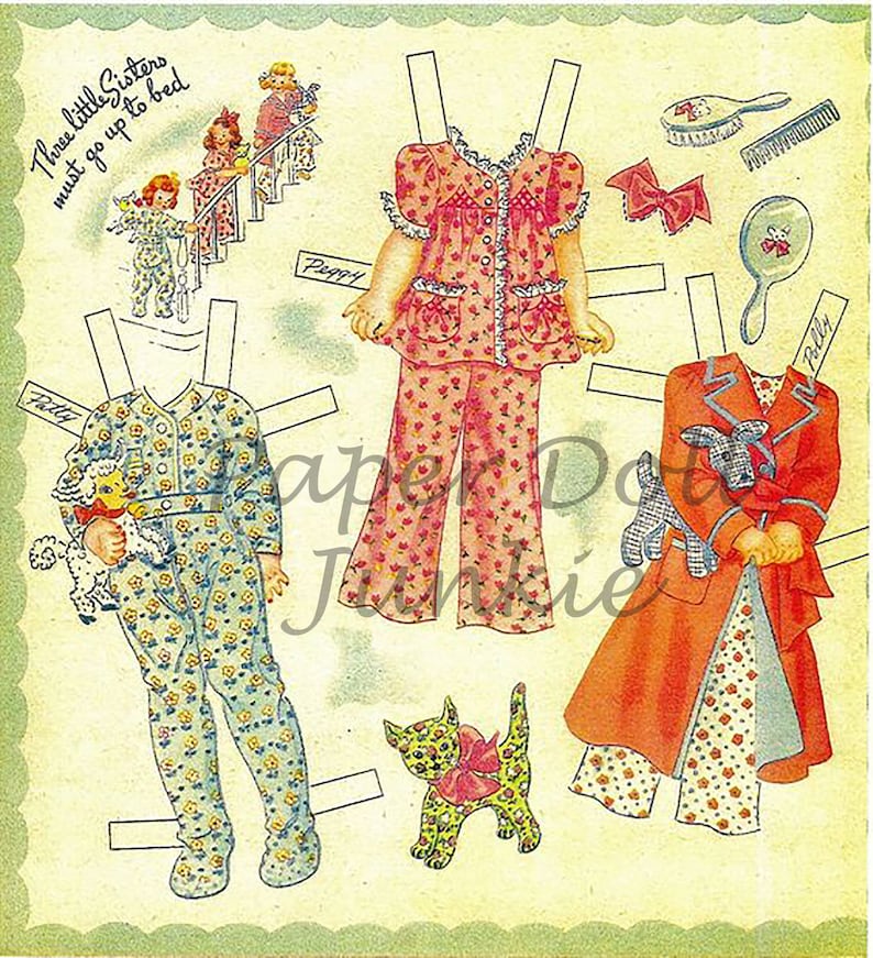 Vintage Paper Doll Set Three Little Sisters 1940s Paper Etsy
