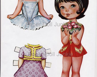 Adoráveis bonecas de papel vintage - Conjunto de 5 páginas para download instantâneo - Ilustrações de meninas - Ótimo para artesanato, scrapbooks, colagens e diários de arte