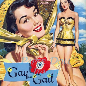 Bambole di carta vintage stampabili in formato PDF e JPEG, Clip art di donne glamour, download digitale, moda di metà secolo degli anni '50, stile retrò, artigianato, clipart