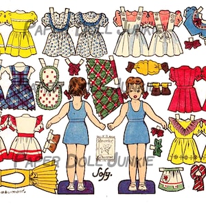 Instant Download Paper Dolls, Double Sided Paper Dolls Vintage Printable Digital Cut and Play JPEG and PDF Little Girl Clip Art Scrapbooking
