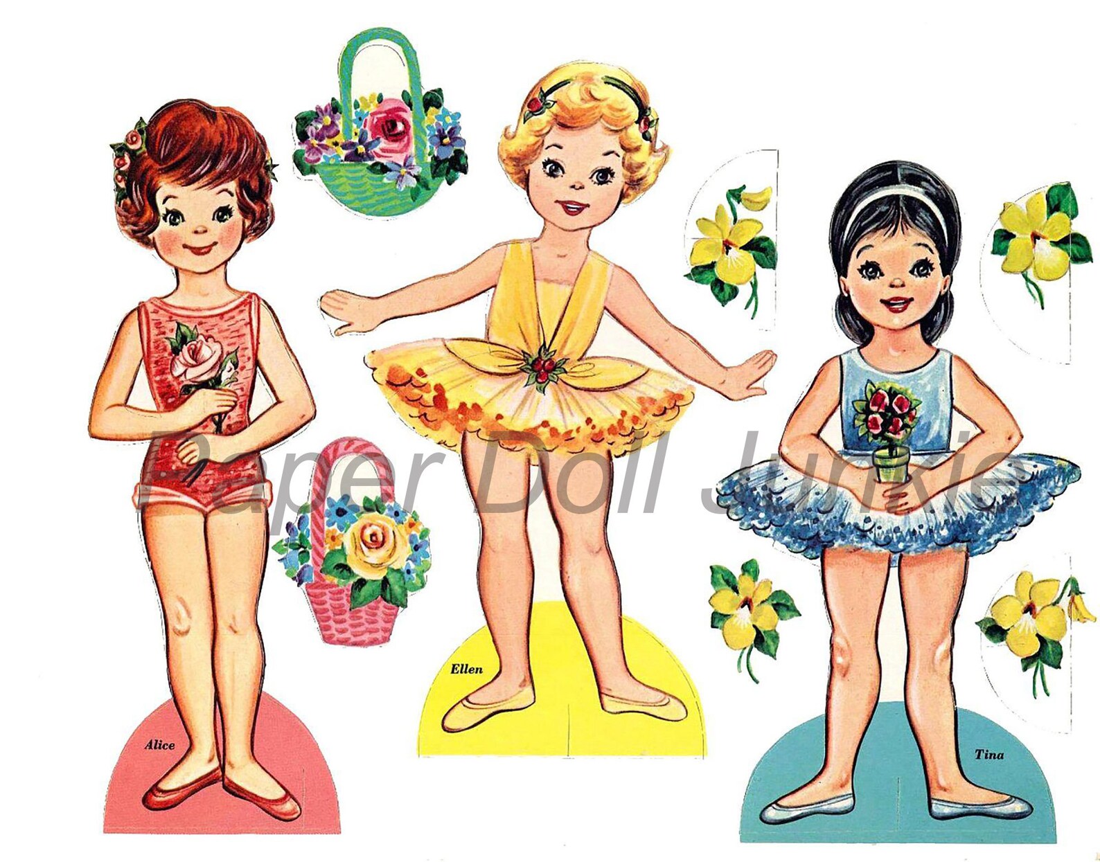 Instant Download Vintage Paper Dolls, Flower Girls Paper Dolls Clip Art