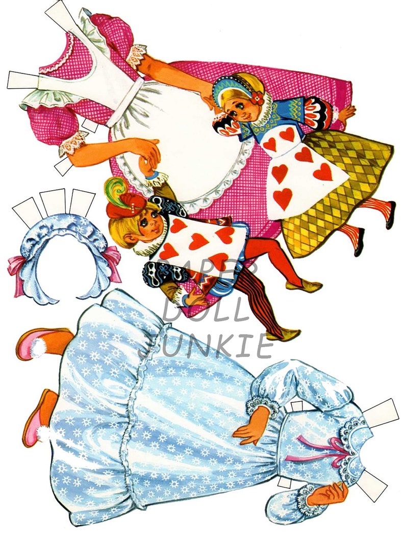 Alice in Wonderland Paper Dolls, 1970s Retro Printable (PDF & JPEG) image 5