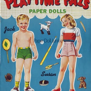 Rare Vintage Paper Dolls Playtime Pals Printable PDF Instant Download, 1940s Paper Dolls 300 DPI Two older Children and two toddler clipart