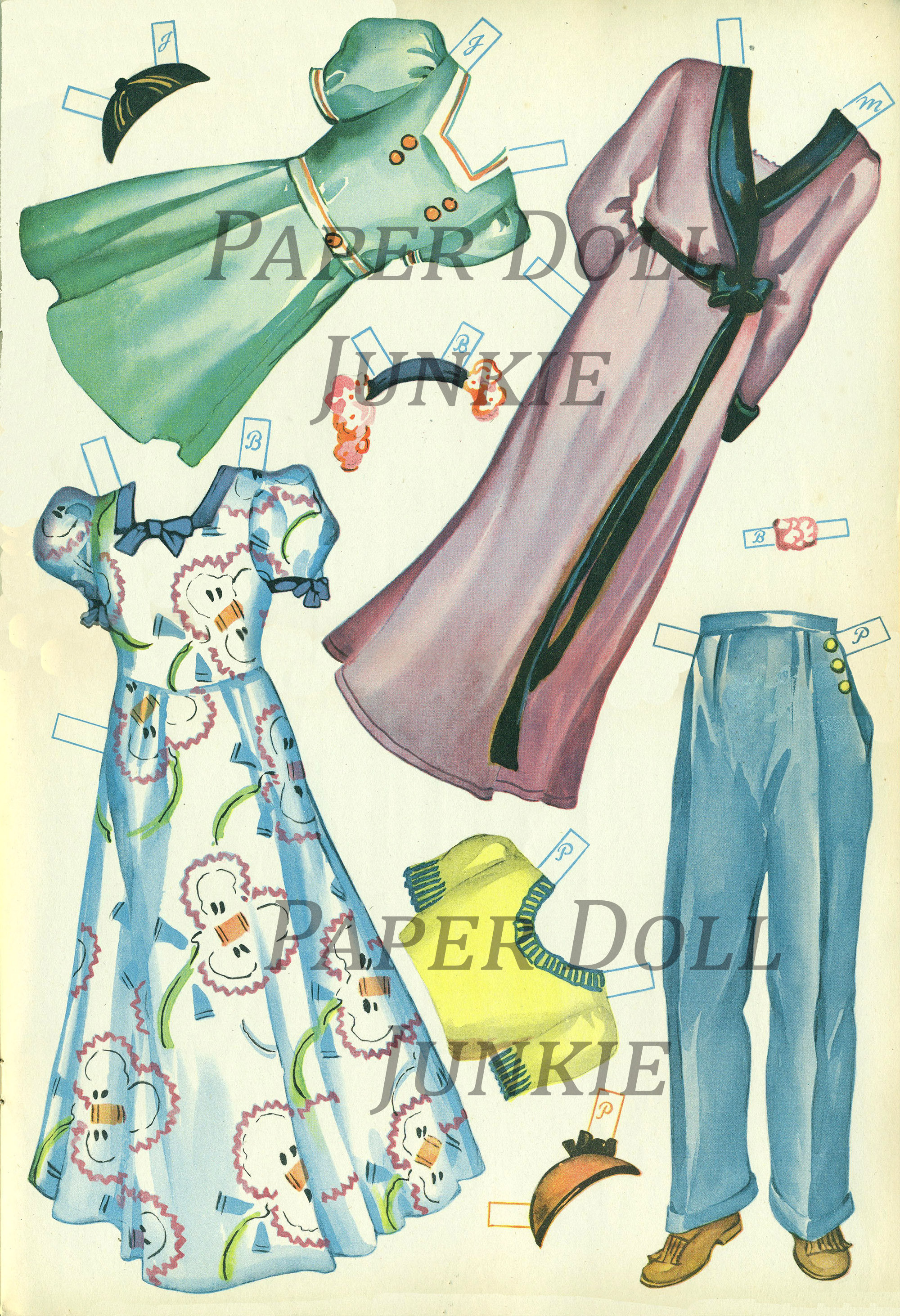 PDF PRINTABLE, Instant Download School Girl Paper Doll Set Vintage
