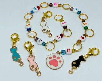 Row counter "Cat Gang", counting chain for knitting, crocheting, progress marker, stitch marker