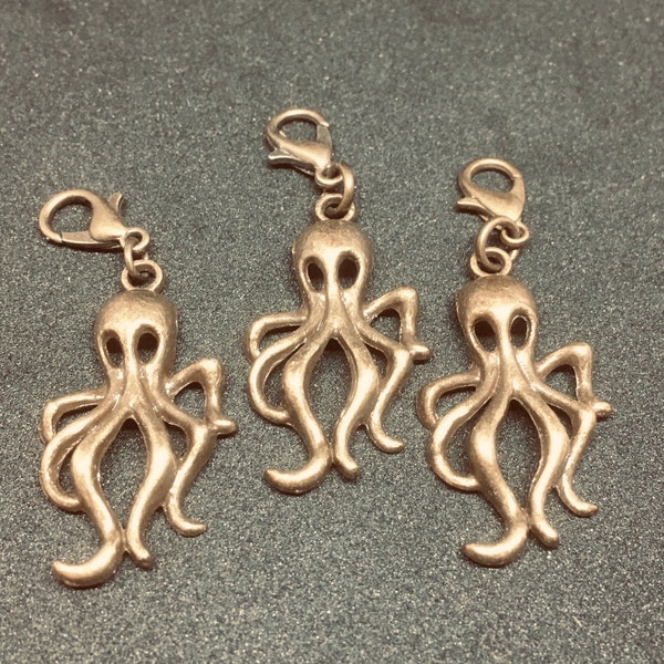 Oktopus - bronze antik oder silberfarben - einzeln oder im 3er-Set - Maschenmarkierer