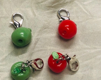 Progress markers, stitch markers "Apple", set of 4, with carabiner, silver-colored