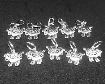 Sheep - set of 5 - stitch markers - with carabiner