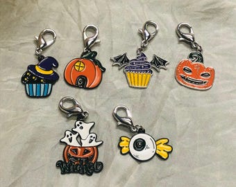 Progress markers, stitch markers "Halloween", set of 6, with carabiner