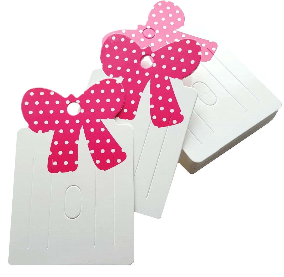 Jewellery Display Cards Brooch Barrette Hair Clip White Pink Bow 8cm X