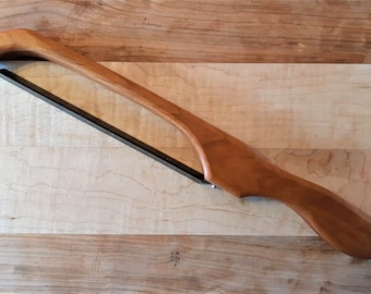 Handcrafted Cherry Wood Bread Knife: Bow Design, Serrated Blade