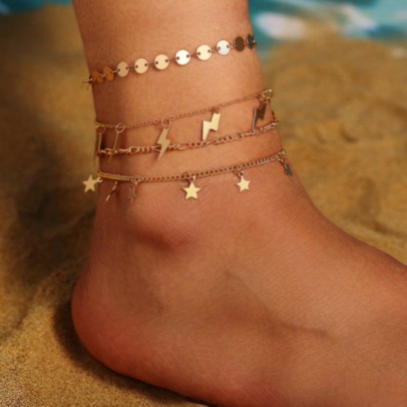Star Coin Anklet Set with Gift Box Luminous 4 Piece Thunder Bolt