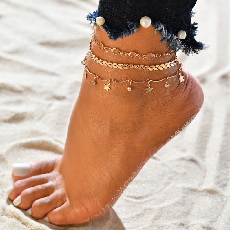 Luminous 3 Piece Gold Star Anklet Set Gold With Gift Box Etsy