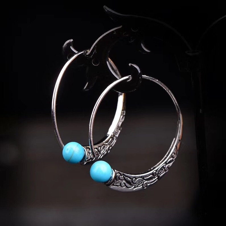 Sterling Silver Turquoise Moon Earrings