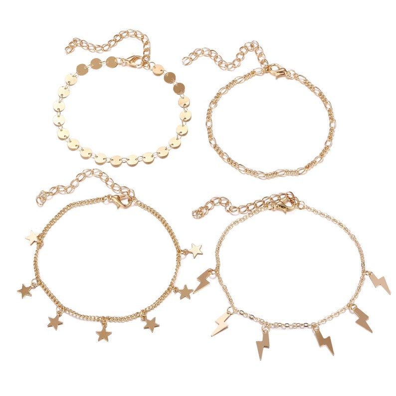 Star Coin Anklet Set with Gift Box Luminous 4 Piece Thunder Bolt