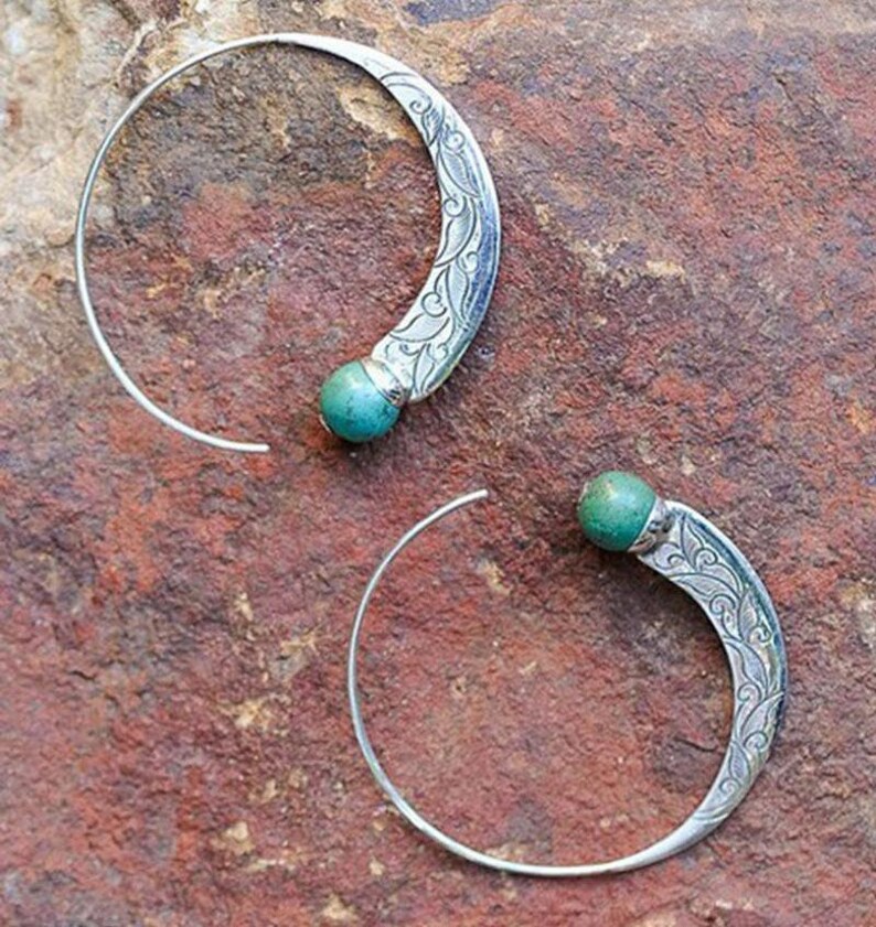 Sterling Silver Turquoise Moon Earrings