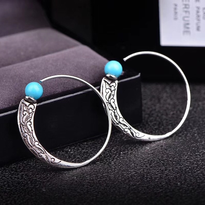 Sterling Silver Turquoise Moon Earrings