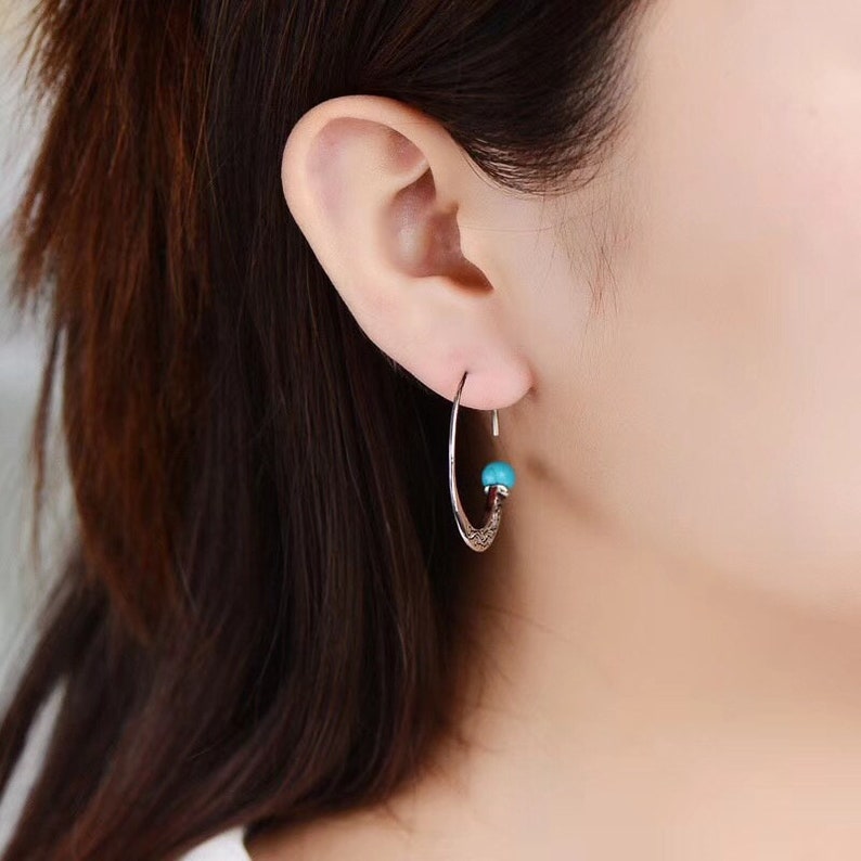 Sterling Silver Turquoise Moon Earrings