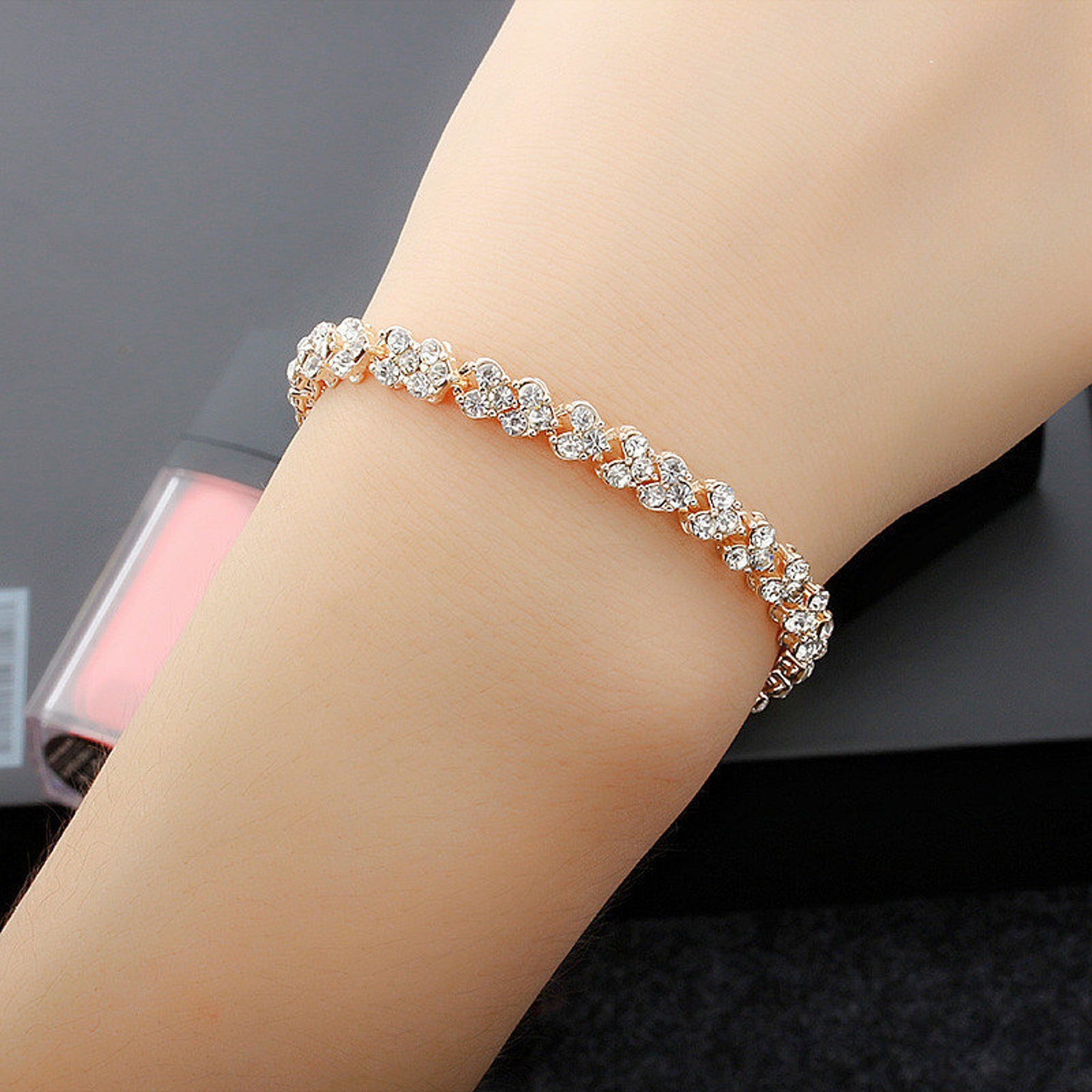 Sparkling CZ Heart Tennis Bracelet Gold Heart Tennis Etsy