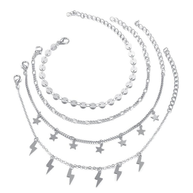 Star Coin Anklet Set with Gift Box Luminous 4 Piece Thunder Bolt