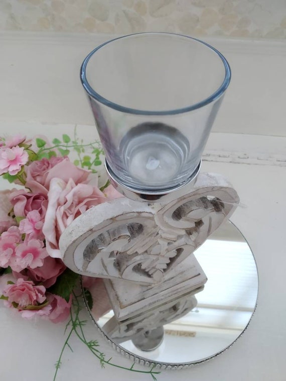 Set of Three Shabby Vintage Chic Candles Tealight Heart 