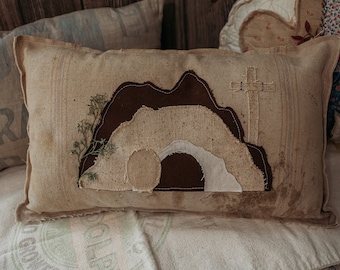 Grain Sack Pillow- Easter Decor- Tomb pillow- Vintage quilt