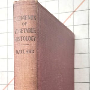 Może przedstawiać: Stara książka zatytułowana "Elements of Vegetable Histology" autorstwa Ballarda. Książka ma bordową okładkę i grzbiet z tytułem i nazwiskiem autora w wyblakłych literach. Książka jest lekko pochylona, ukazując jej podeszły wiek.