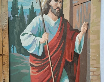 Jésus frappe à la porte des années 1960, peinture par numéro complète et sans cadre 12 x 16 - faites défiler les photos sous les photos pour une description complète