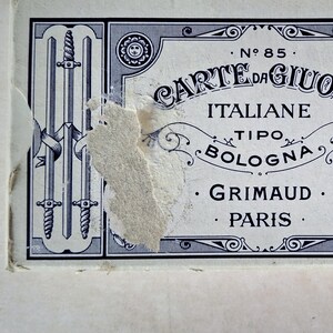 Tarot Card Oracle Deck 40 Cards from Grimaud Paris Bologna Type Carte de Giuoco No 85 -scroll down for full description