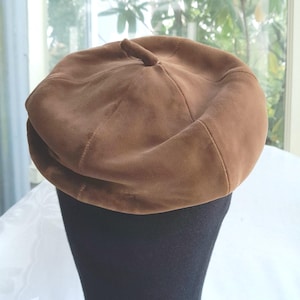 Brown Velvet Modified Beret, Madcaps and Hubert de Givenchy Labels, 21&quot; Inner Band, Vintage Millinery -scroll down for full description