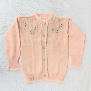 Girl&#39;s Small Sweater Vintage Peachy Pink As Is Holes Faded 100% Wool Cardigan