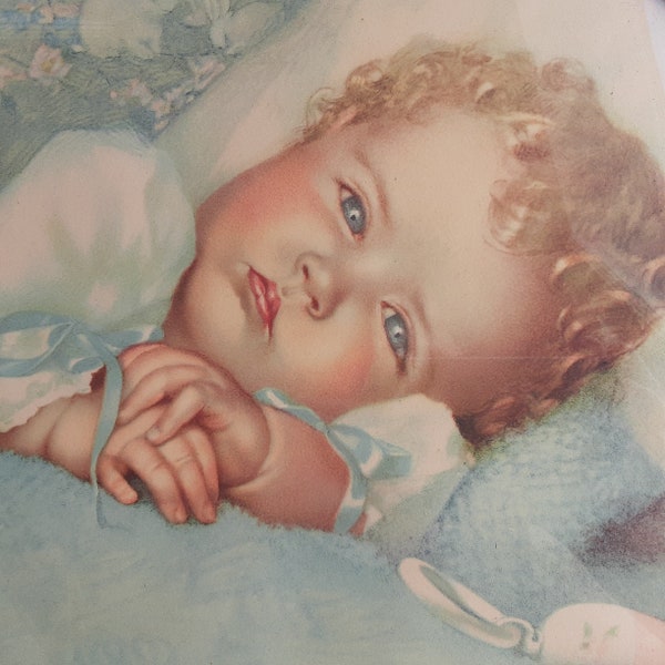 Blonde Baby Print Annie Benson Muller Heaven's Gift Framed Vintage 1930s Nursery